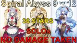 [Genshin Impact] Spiral Abyss 9 to 12, No Damage Taken, Solo/Solo, 36 Stars! (Builds)