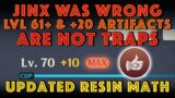 JINX WAS WRONG: lvl 61+ & +20 artifacts are NOT TRAPS | Updated Resin Math | Genshin Impact Math