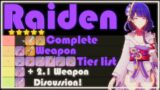 Raiden Baal Weapons Tier List! Including 2.1 Weapons | Genshin impact