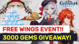 UPCOMING FREE Wings Event! NEW Google Collab & 3000 Gems Giveaway! | Genshin Impact