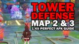 GENSHIN IMPACT TOWER DEFENSE DAY 2 | 1.4X PERFECT AFK GUIDE MAP 2 & 3