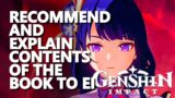 Recommend and explain the contents of the book to Ei Genshin Impact