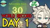WORLD RECORD! Adventure Rank 30 In 1 Day Playing Genshin Impact F2P Speedrun  | 2022 New Account