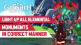 Light up all Elemental Monuments in Correct Manner Genshin Impact – Golden Apple Archipelago Puzzle