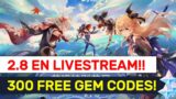 PATCH 2.8 EN LIVE STREAM!! 300 Free Gem Codes! | Genshin Impact