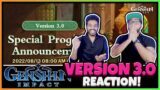 GENSHIN IMPACT – VERSION 3.0 (OUR FIRST) SPECIAL PROGRAM LIVE REACTION + DISCUSSION! SUMERU TIME!