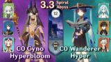 C0 Wanderer Hyper & C0 Cyno Nahida Hyperbloom | Spiral Abyss 3.3 – Floor 12 9 Stars | Genshin Impact