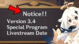 NEWS!!! VERSION 3.4 QUICK OVERVIEW and SPECIAL PROGRAM LIVESTREAM DATE – Genshin Impact
