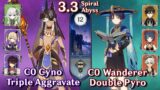 C0 Cyno Aggravate & C0 Wanderer Double Pyro | Spiral Abyss 3.3 – Floor 12 9 Stars | Genshin Impact