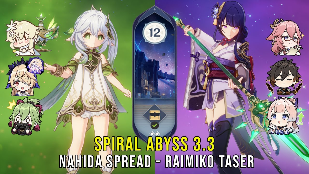 C0 Nahida Spread and C0 Raiden Miko Taser Genshin Impact Abyss 3.3