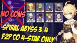 Spiral Abyss 3.4 F2P C0 4-STAR ONLY (+Traveler) – Genshin Impact Indonesia