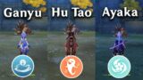 Ayaka vs Ganyu vs Hu Tao !! who is the best DPS?? gameplay comparison [ Genshin Impact ]
