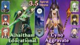 Spiral Abyss 3.5 – C0 Alhaitham National & C0 Cyno Aggravate | Floor 12 9 Stars | Genshin Impact