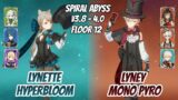 Lynette Hyperbloom & Lyney Mono Pyro w/ Dehya Spiral Abyss Floor 12 (9 Stars) | Genshin Impact