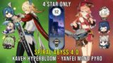 C1 Kaveh Hyperbloom and C6 Yanfei Mono Pyro – Genshin Impact Abyss 4.0 – Floor 12 9 Stars
