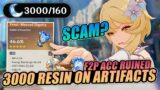 I Spent 3000+ Resin on Artifacts and it Ruined my F2P Account (Using Fragile Resin) | Genshin Impact