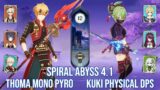C6 Thoma Mono Pyro & C6 Kuki Physical DPS – Spiral Abyss 4.1 – Genshin Impact