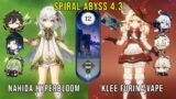 C0 Nahida Hyperbloom and C0 Klee Furina Vape – Genshin Impact Abyss 4.3 – Floor 12 9 Stars
