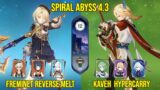 C2 Freminet Reverse Melt and C6 Kaveh Hypercarry | Floor 12 Genshin Impact | 4.3 Spiral Abyss