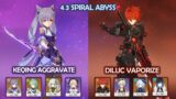 C4 Keqing Aggravate & C1 Diluc Vaporize – 4.3 Spiral Abyss – Genshin Impact