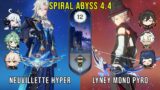 C0 Neuvillette Hyper and C0 Lyney Mono Pyro – Genshin Impact Abyss 4.4 – Floor 12 9 Stars