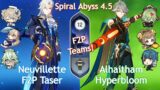 NEW Spiral Abyss 4.5! C0 Neuvillette F2P Taser x C0 Alhaitham Hyperbloom | Floor 12 | Genshin Impact