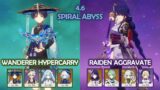 Rerun! Wanderer Hypercarry & Raiden Baizhu Aggravate – 4.6 Spiral Abyss – Genshin Impact