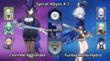 C0 Clorinde Aggravate & C0 Furina Mono Hydro – NEW Spiral Abyss 4.7 Floor 12 Genshin Impact