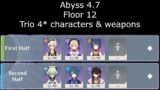 Genshin Impact Abyss 4.7 | F2P Floor 12 Trio 4* characters & weapons