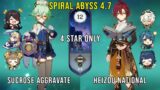 Sucrose Aggravate and Heizou National | Genshin Impact Abyss 4.7 Floor 12 9 Stars