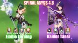 C0 Emilie Arlecchino Burning & C0 Raiden Taser | Spiral Abyss 4.8 | Genshin Impact