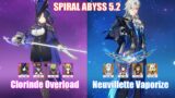 C0 Clorinde Overload & C1 Neuvillette Vaporize | Spiral Abyss 5.2 | Genshin Impact