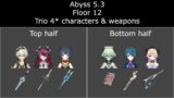 NEW Genshin Impact Spiral Abyss 5.3 | F2P Floor 12 | Trio 4* characters & weapons